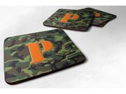 Set of 4 Monogram Camo Green Foam Coasters Initial Letter P
