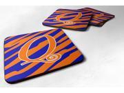 Set of 4 Monogram Tiger Stripe Blue and Orange Foam Coasters Initial Letter Q