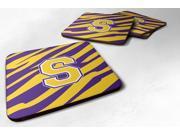 Set of 4 Monogram Initial S Tiger Stripe Purple Gold Foam Coasters
