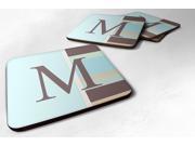 Set of 4 Monogram Blue Stripes Foam Coasters Initial Letter M