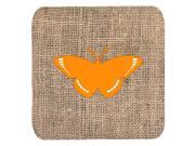 Set of 4 Butterfly Burlap and Orange Foam Coasters