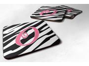 Set of 4 Monogram Zebra Stripe and Pink Foam Coasters Initial Letter O