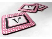 Set of 4 Monogram Pink Black Polka Dots Foam Coasters Initial Letter V