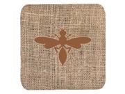 Set of 4 Wasp Burlap and Brown Foam Coasters