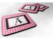 Set of 4 Monogram Pink Black Polka Dots Foam Coasters Initial Letter A
