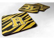 Set of 4 Monogram Tiger Stripe Black Gold Foam Coasters Initial Letter R