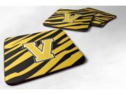 Set of 4 Monogram Tiger Stripe Black Gold Foam Coasters Initial Letter V