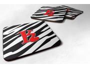Set of 4 Monogram Zebra Red Foam Coasters Initial Letter K