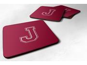 Set of 4 Monogram Maroon and White Foam Coasters Initial Letter J