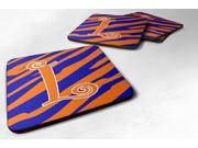 Set of 4 Monogram Tiger Stripe Blue and Orange Foam Coasters Initial Letter L
