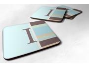 Set of 4 Monogram Blue Stripes Foam Coasters Initial Letter I