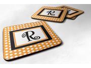 Set of 4 Monogram Orange Polkadots Foam Coasters Initial Letter R