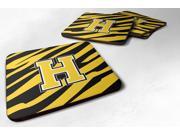 Set of 4 Monogram Tiger Stripe Black Gold Foam Coasters Initial Letter H