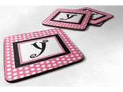 Set of 4 Monogram Pink Black Polka Dots Foam Coasters Initial Letter Y