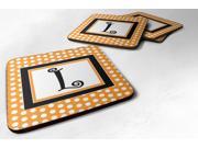 Set of 4 Monogram Orange Polkadots Foam Coasters Initial Letter L