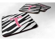 Set of 4 Monogram Zebra Stripe and Pink Foam Coasters Initial Letter T