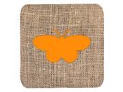Set of 4 Butterfly Burlap and Orange Foam Coasters