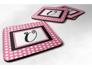 Set of 4 Monogram Pink Black Polka Dots Foam Coasters Initial Letter U