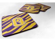 Set of 4 Monogram Initial Q Tiger Stripe Purple Gold Foam Coasters