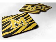 Set of 4 Monogram Tiger Stripe Black Gold Foam Coasters Initial Letter M