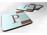 Set of 4 Monogram Blue Stripes Foam Coasters Initial Letter P