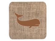 Set of 4 Whale Burlap and Brown Foam Coasters