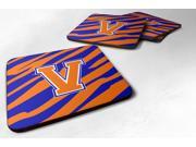 Set of 4 Monogram Tiger Stripe Blue Orange Foam Coasters Initial Letter V