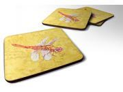 Set of 4 Dragonfly on Yellow Foam Coasters
