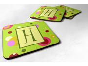 Set of 4 Monogram Green Foam Coasters Initial Letter H