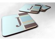 Set of 4 Monogram Blue Stripes Foam Coasters Initial Letter J