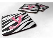 Set of 4 Monogram Zebra Stripe and Pink Foam Coasters Initial Letter Y