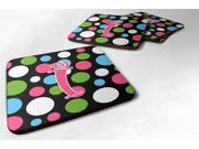 Set of 4 Monogram Polkadots and Pink Foam Coasters Initial Letter I