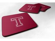 Set of 4 Monogram Maroon and White Foam Coasters Initial Letter T
