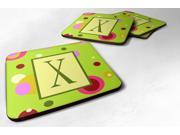 Set of 4 Monogram Green Foam Coasters Initial Letter X