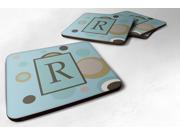 Set of 4 Monogram Blue Dots Foam Coasters Initial Letter R