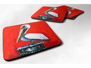 Set of 4 Bird Pelican Red Dawn Foam Coasters