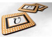 Set of 4 Monogram Orange Polkadots Foam Coasters Initial Letter U
