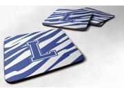 Set of 4 Monogram Tiger Stripe Blue and White Foam Coasters Initial Letter L