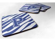 Set of 4 Monogram Tiger Stripe Blue and White Foam Coasters Initial Letter P