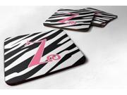 Set of 4 Monogram Zebra Stripe and Pink Foam Coasters Initial Letter Z