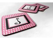 Set of 4 Monogram Pink Black Polka Dots Foam Coasters Initial Letter J