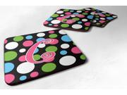 Set of 4 Monogram Polkadots and Pink Foam Coasters Initial Letter C