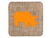 Set of 4 Rhinoceros Burlap and Orange Foam Coasters