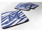 Set of 4 Monogram Tiger Stripe Blue and White Foam Coasters Initial Letter M