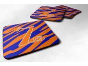 Set of 4 Monogram Tiger Stripe Blue and Orange Foam Coasters Initial Letter Z