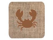 Set of 4 Crab Burlap and Brown Foam Coasters