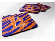 Set of 4 Monogram Tiger Stripe Blue and Orange Foam Coasters Initial Letter K