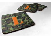 Set of 4 Monogram Camo Green Foam Coasters Initial Letter L