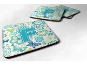 Set of 4 Letter F Flowers and Butterflies Teal Blue Foam Coasters CJ2006 FFC