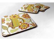 Set of 4 Letter D Floral Mustard and Green Foam Coasters CJ2003 DFC